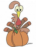 Silly turkey with pumpkin sketch machine embroidery design