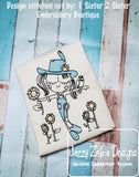 Swirly girl scarecrow sketch machine embroidery design