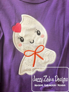 Girl ghost with heart applique machine embroidery design