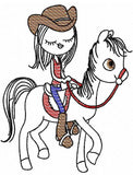 Swirly girl on horse sketch machine embroidery design