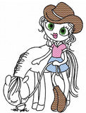 Swirly girl with horse sketch machine embroidery design