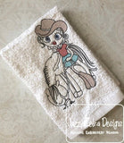 Swirly girl with horse sketch machine embroidery design