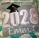 Class of 2028 graduation cap appliqué machine embroidery design
