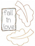 Fall In Love saying Fall Leaves shabby chic applique machine embroidery design