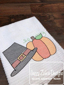 Pilgrim Hat With Pumpkin Sketch Machine Embroidery Design