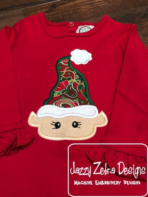 Christmas elf girl applique machine embroidery design