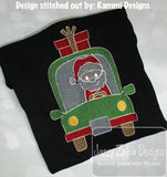 Santa driving car sketch machine embroidery design