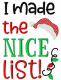 I Made The Nice List Saying Christmas Machine Embroidery Design