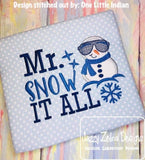Mr. Snow It All Saying Snowman Applique Machine Embroidery Design