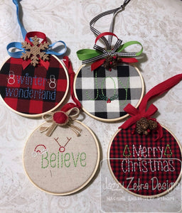 Christmas words mini machine embroidery design set of 4