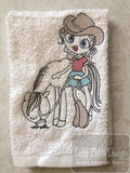 Swirly girl with horse sketch machine embroidery design