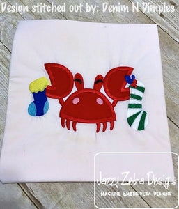 Crab with Christmas stocking applique machine embroidery design
