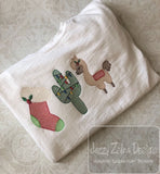 3 Christmas trio llama, cactus and stocking sketch machine embroidery design