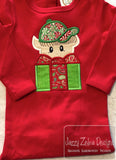 Christmas elf boy with gift applique machine embroidery design