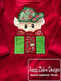 Christmas elf boy with gift applique machine embroidery design