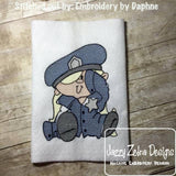 Girl Policeman sketch machine embroidery design