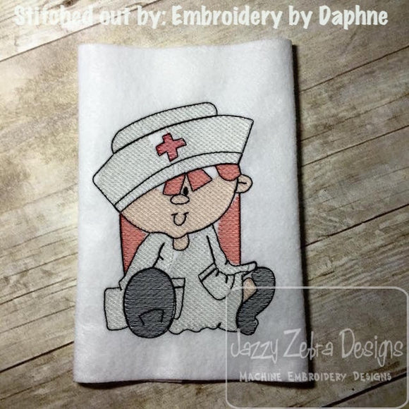 Girl Nurse sketch machine embroidery design