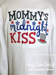 Mommy's midnight kiss saying New Years Eve machine embroidery design