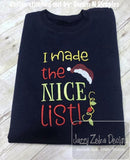 I Made The Nice List Saying Christmas Machine Embroidery Design