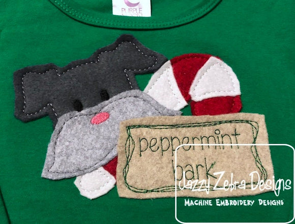 Peppermint bark puppy shabby chic bean stitch applique machine embroidery design