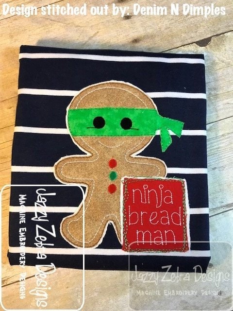 Ninja bread man gingerbread man shabby chic applique machine embroidery design