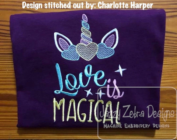 Love is magical saying unicorn machine embroidery design