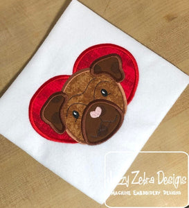 Pug dog in heart applique machine embroidery design