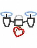 Drone with heart appliqué machine embroidery design