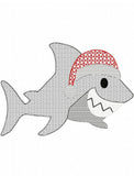 Santa Shark sketch and motif filled machine embroidery design