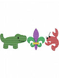 3 Louisiana trio alligator, craw fish, fleur de lis sketch machine embroidery design