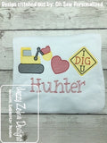 Construction Valentine's Day trio sketch machine embroidery design