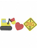 Construction Valentine's Day trio sketch machine embroidery design