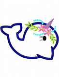 Spring Narwhal Applique Machine Embroidery Design