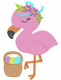 Easter Flamingo with Easter basket sketch machine embroidery design
