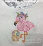 Easter Flamingo with Easter basket sketch machine embroidery design