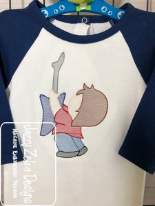 Boy playing electric guitar sketch machine embroidery design