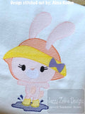 Rainy Day Bunny Girl in puddle sketch machine embroidery design