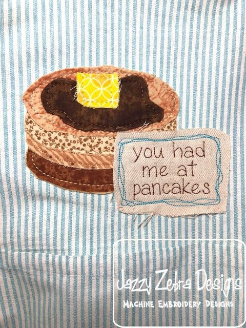 You Had Me At Pancakes shabby chic bean stitch applique machine embroidery design - instant download