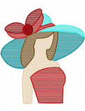 Lady with big hat sketch machine embroidery design