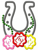 Horse shoe with roses applique machine embroidery design