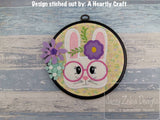 Spring Bunny wearing glasses and flower applique machine embroidery design