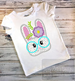 Spring Bunny wearing glasses and flower applique machine embroidery design