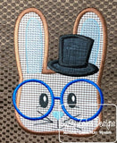 Bunny with top hat and glasses applique machine embroidery design