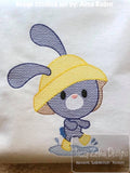 Rainy Day Bunny Boy in puddle sketch machine embroidery design