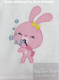 Bunny girl blowing bubbles sketch machine embroidery design