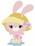 Rainy Day Bunny Girl in puddle sketch machine embroidery design