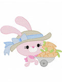 Bunny girl with wheelbarrow of carrots Sketch machine Embroidery Design