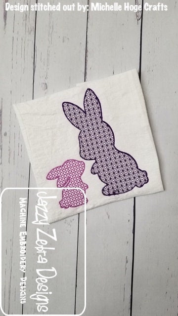 Bunny and baby bunny motif filled machine embroidery design
