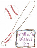 Brother's biggest fan saying with baseball and bat shabby chic bean stitch applique machine embroidery design