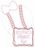 Brother's biggest fan saying girl baseball with bow shabby chic bean stitch applique machine embroidery design